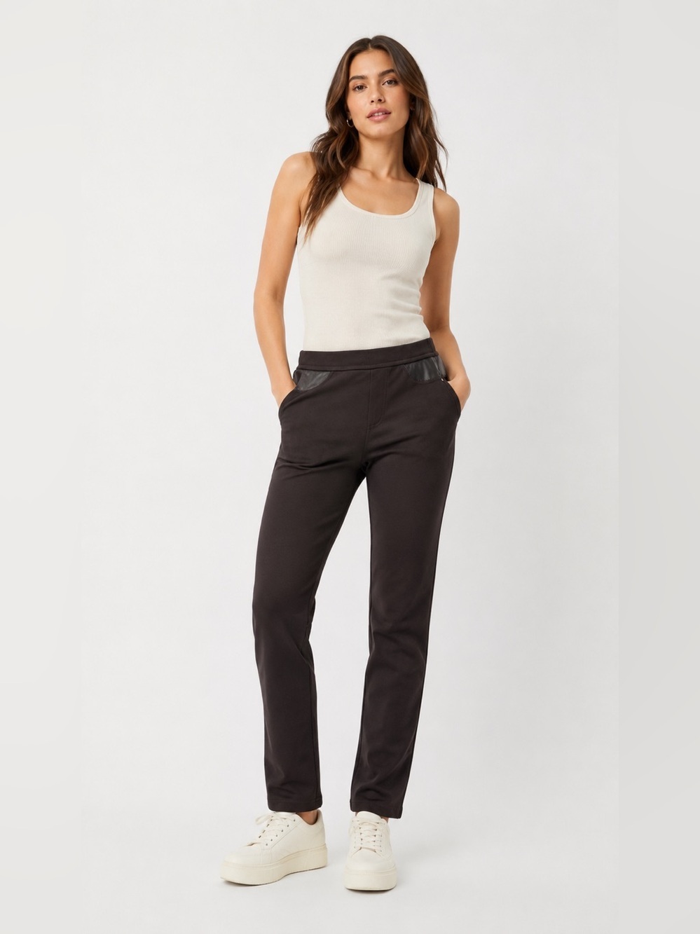 DKNY Black Ponte Legging Pants Contrast Pocket Medium